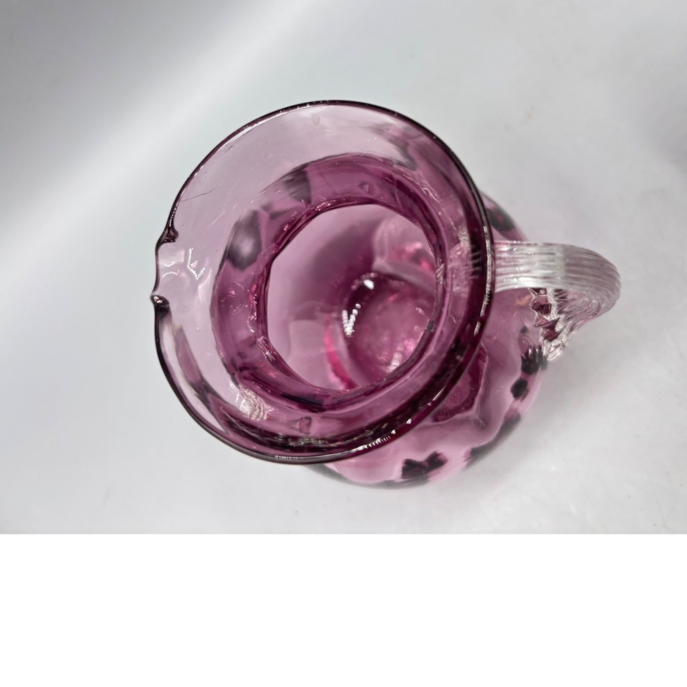 Vintage Cranberry Mini PItcher Creamer Glass 3.75" Hand Blown - Picture 7 of 7
